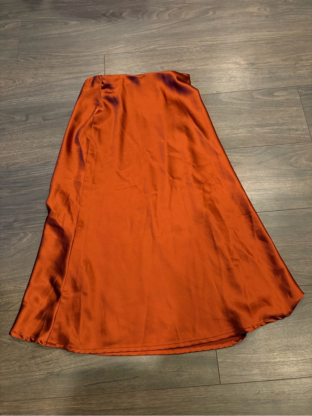 Unlisted Satin A-Line Midi Skirt in Burnt Orange